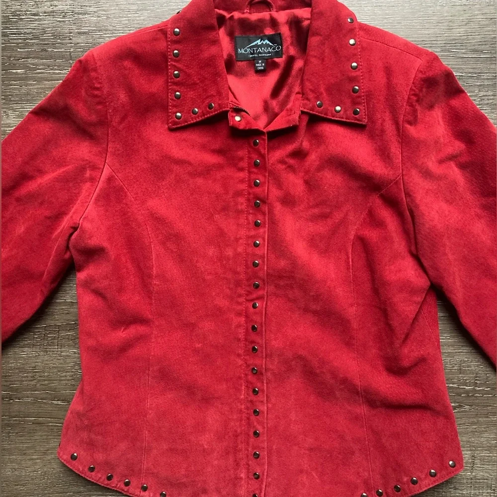 Vintage Montanaco Red Leather Jacket Studded Size Medium - Picture 3 of 4